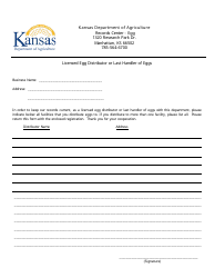 Document preview: Licensed Egg Distributor or Last Handler of Eggs - Kansas