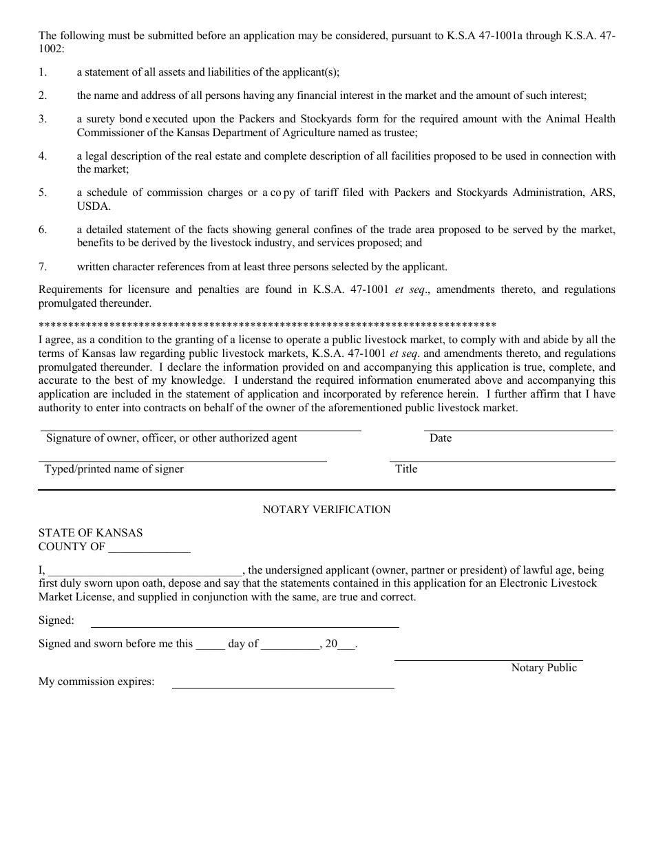 Application for New Kansas Public Livestock Market License - Kansas, Page 2
