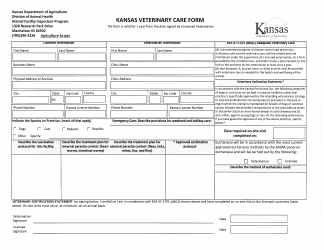 Document preview: Kansas Veterinary Care Form - Kansas