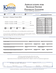 Application for Kansas Swine Feedlot License - Kansas