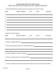 Application for Kansas Credit Union Charter - Kansas