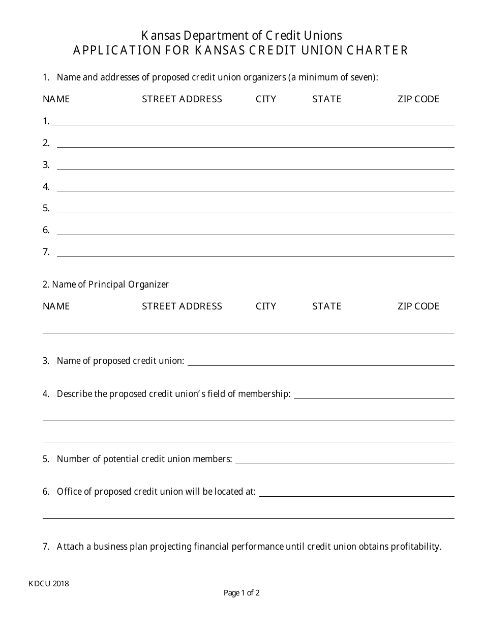 Application for Kansas Credit Union Charter - Kansas, Page 1