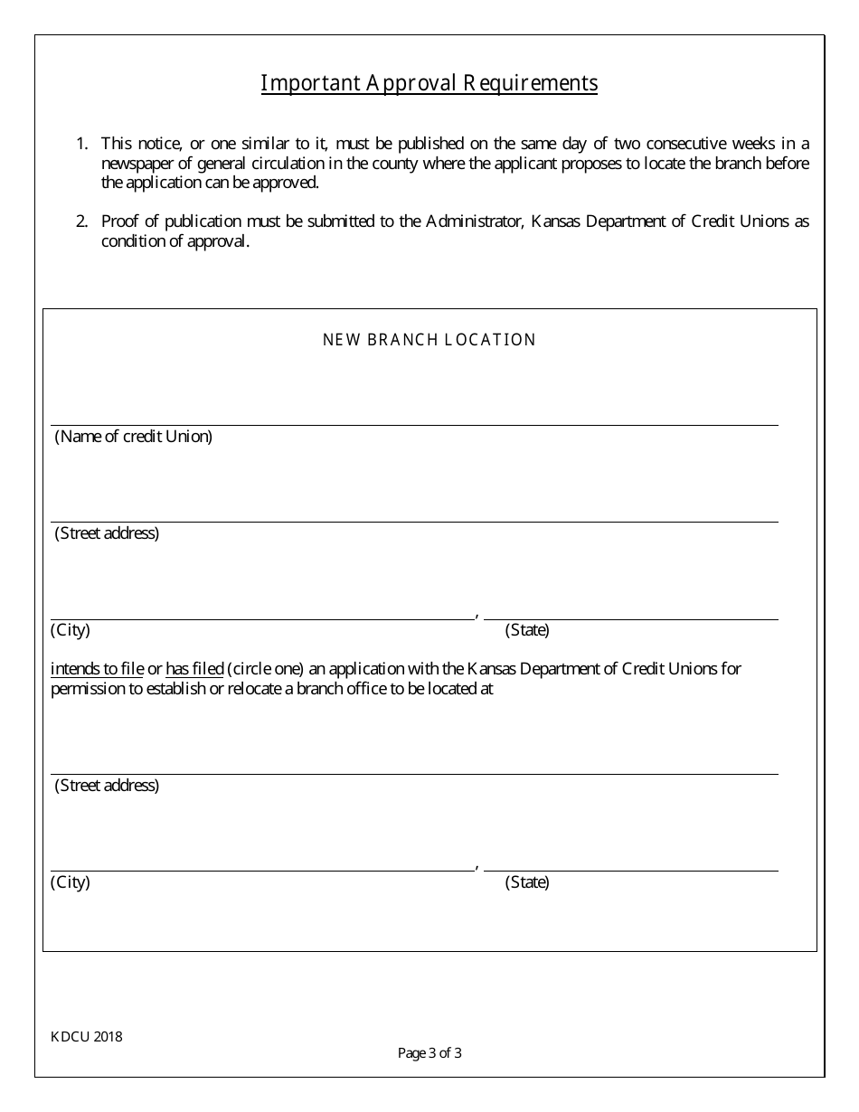 Branch Application for Credit Unions - Kansas, Page 3