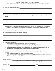 Document preview: Application for Approval of Foreign Credit Union to Do Business in Kansas - Kansas