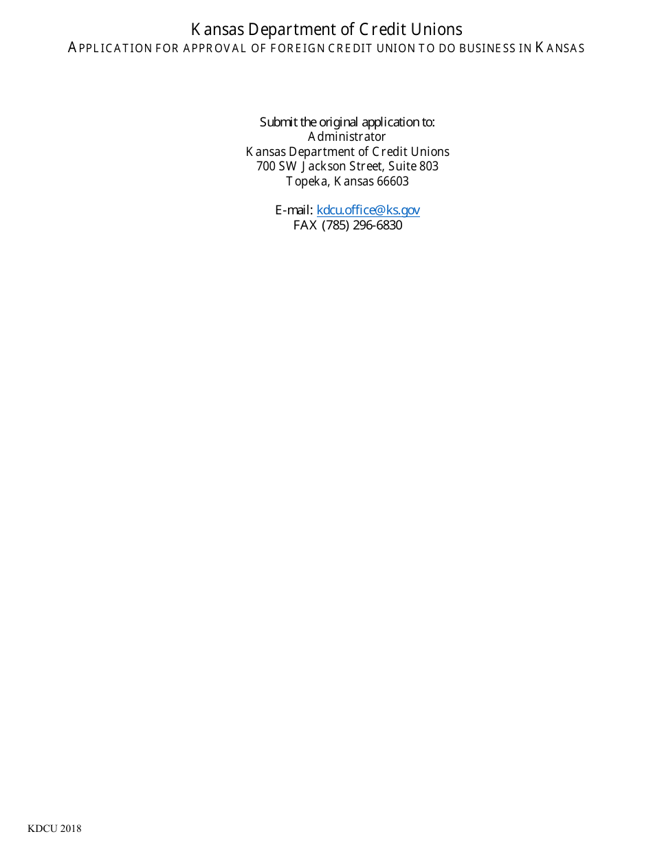 Application for Approval of Foreign Credit Union to Do Business in Kansas - Kansas, Page 2