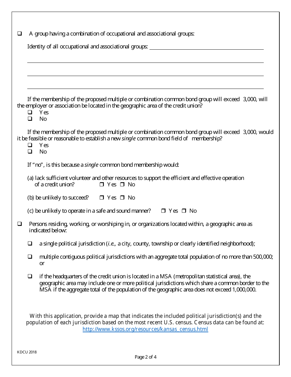 Application for a Change in Field of Membership - Kansas, Page 2