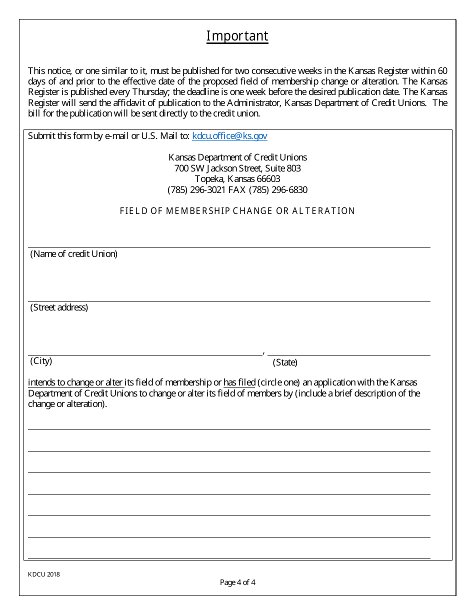 Application for a Change in Field of Membership - Kansas, Page 4