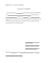 &quot;Certificate of Amendment - Membership Vote - Individual Amendment&quot; - Kansas