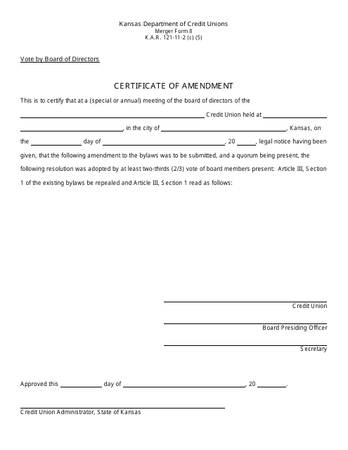 Form 8 Certificate of Amendment - Kansas