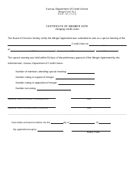 Form 7B-2 &quot;Certificate of Member Vote - Merging Credit Union&quot; - Kansas