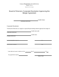 Form 4 &quot;Board of Directors Corporate Resolution Approving the Merger Agreement&quot; - Kansas
