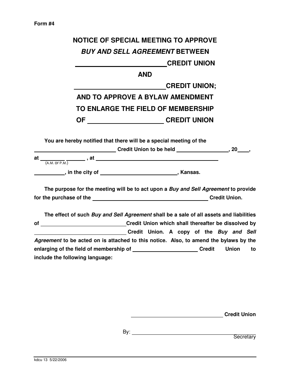 Forms and Procedures for Purchase and Sell Agreement of Kansas Chartered Credit Unions - Kansas, Page 11