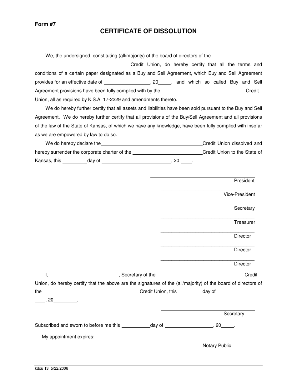 Forms and Procedures for Purchase and Sell Agreement of Kansas Chartered Credit Unions - Kansas, Page 15