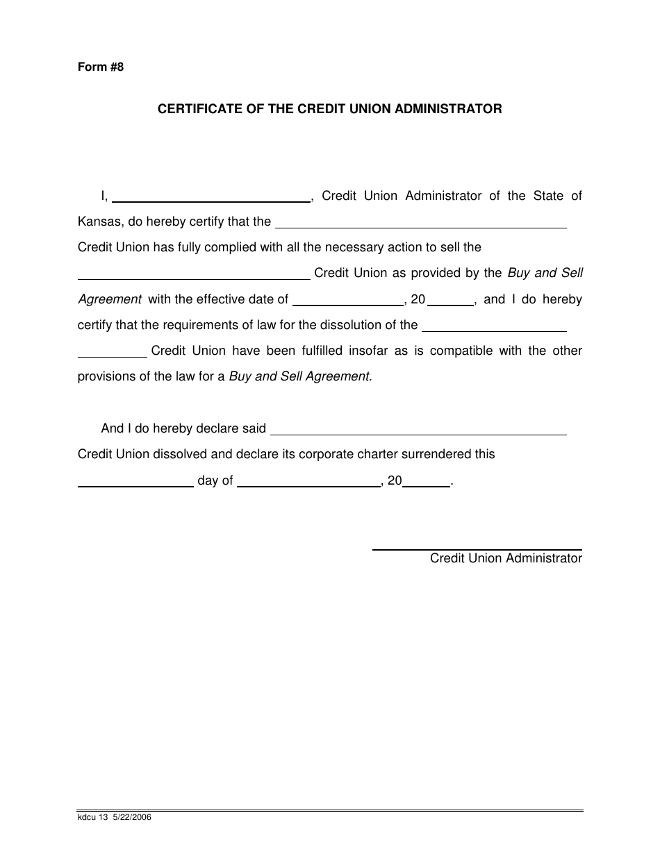 Forms and Procedures for Purchase and Sell Agreement of Kansas Chartered Credit Unions - Kansas, Page 16