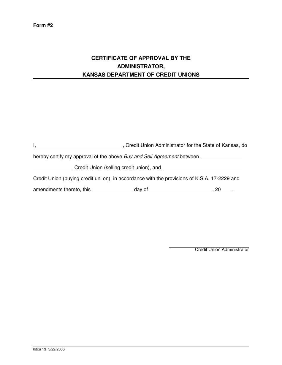 Forms and Procedures for Purchase and Sell Agreement of Kansas Chartered Credit Unions - Kansas, Page 9