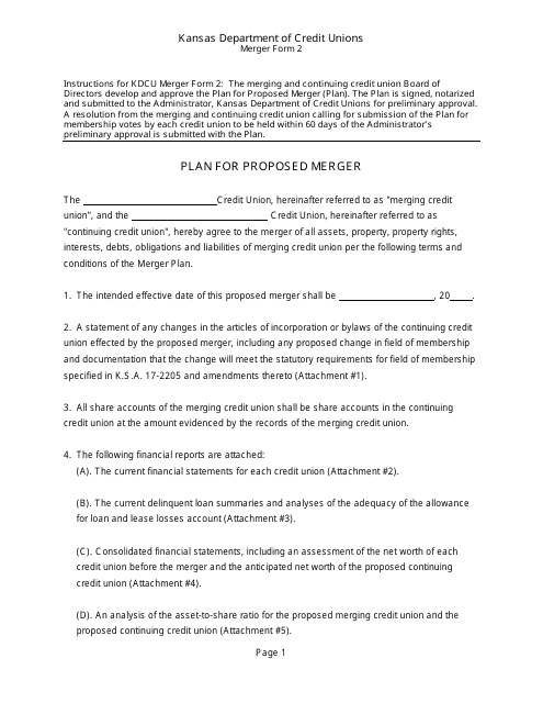 Form 2 Plan for Proposed Merger - Kansas