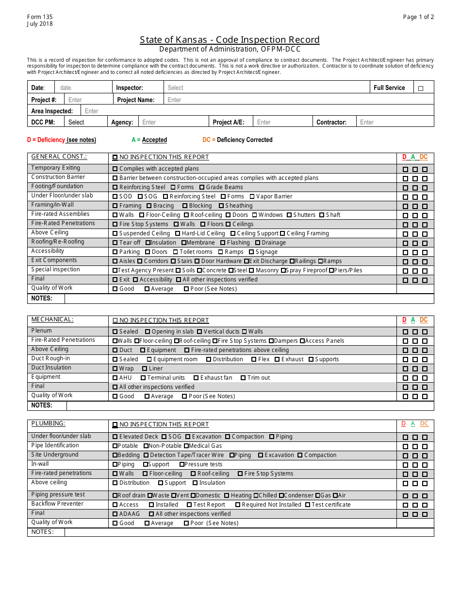 Form 135 - Fill Out, Sign Online and Download Printable PDF, Kansas ...