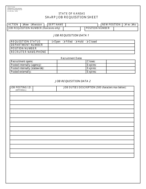 Form DA-225 Sharp Job Requisition Sheet - Kansas