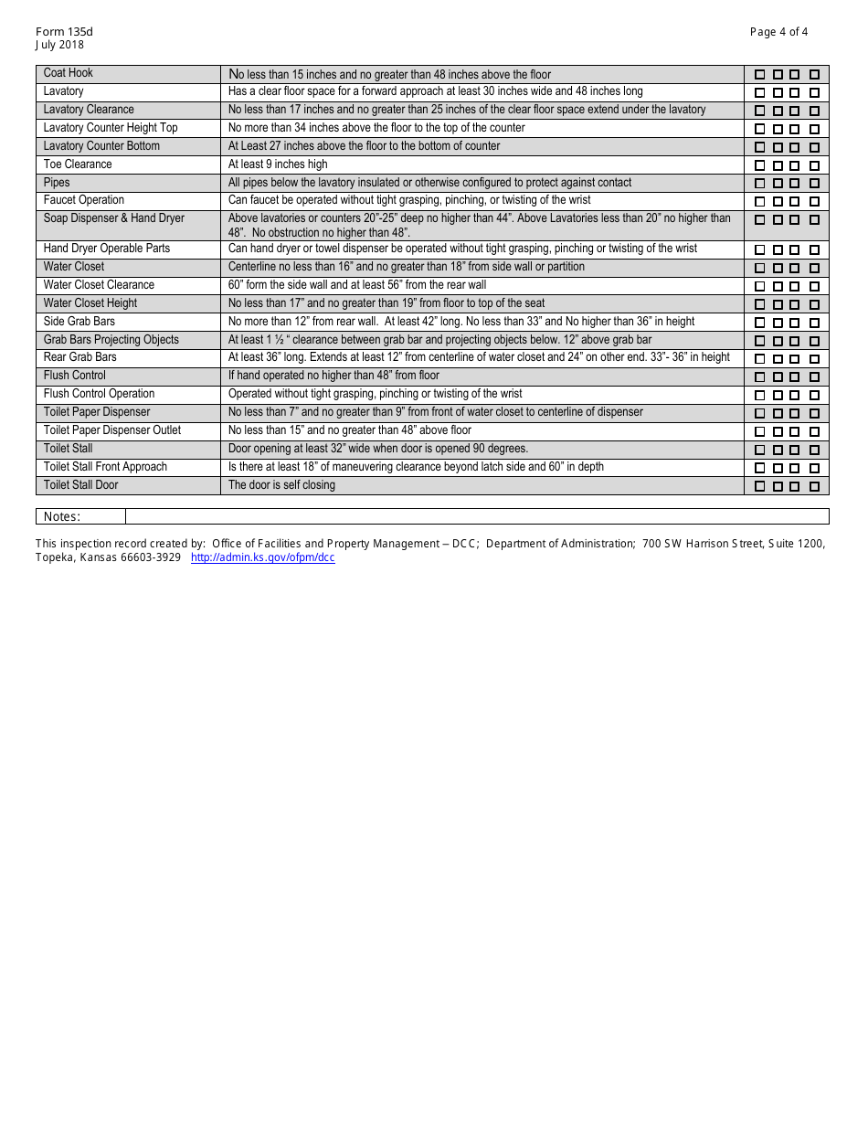 Form 135D Download Printable PDF or Fill Online State of Kansas Ada Acceptance Record Kansas