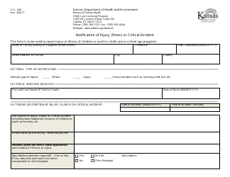 Document preview: Form CCL.028 Notification of Injury, Illness or Critical Incident - Kansas