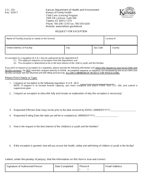 Form CCL.031  Printable Pdf