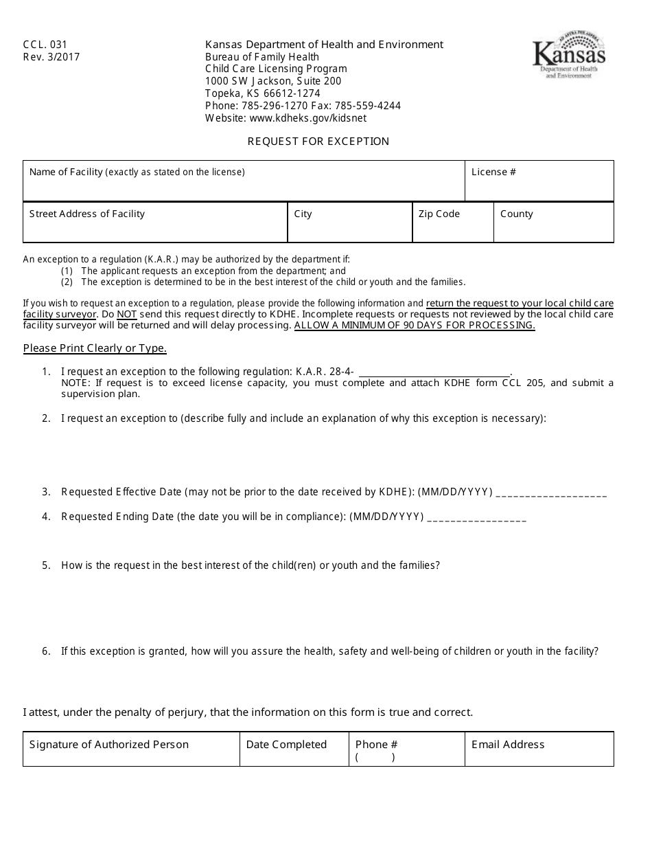 Form CCL.031 Download Printable PDF or Fill Online Request for