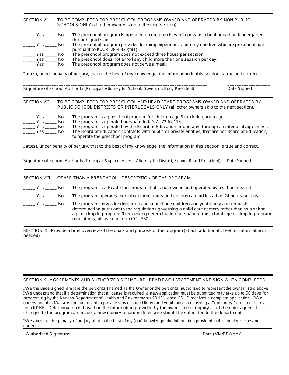 Form CCL.309 Inquiry Regarding Licensure Child Care Center, Preschool or Mothers Day out - Kansas, Page 3