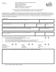 Form CCL.357 Health Status Form for Persons 14 Years of Age or Older Working or Volunteering in School Age Programs - Kansas