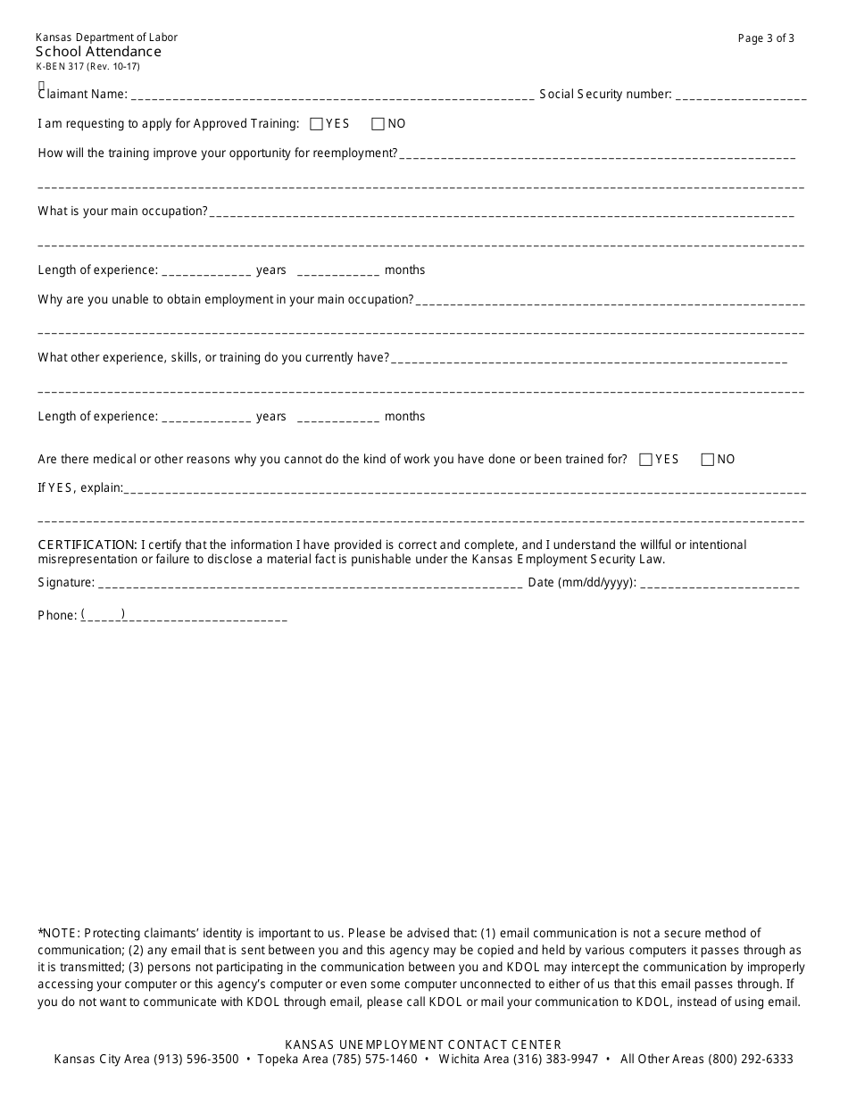 Form K-BEN317 School Attendance - Kansas, Page 3