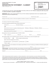 Document preview: Form K-BEN3119 Separation Pay Statement - Claimant - Kansas