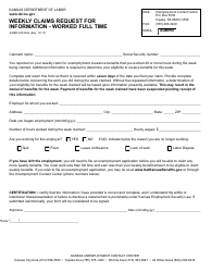 Form K-BEN230 Weekly Claims Request for Information - Worked Full Time - Kansas