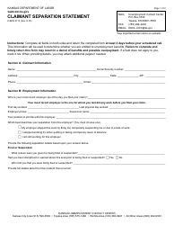Form K-BEN3110 Claimant Separation Statement - Kansas