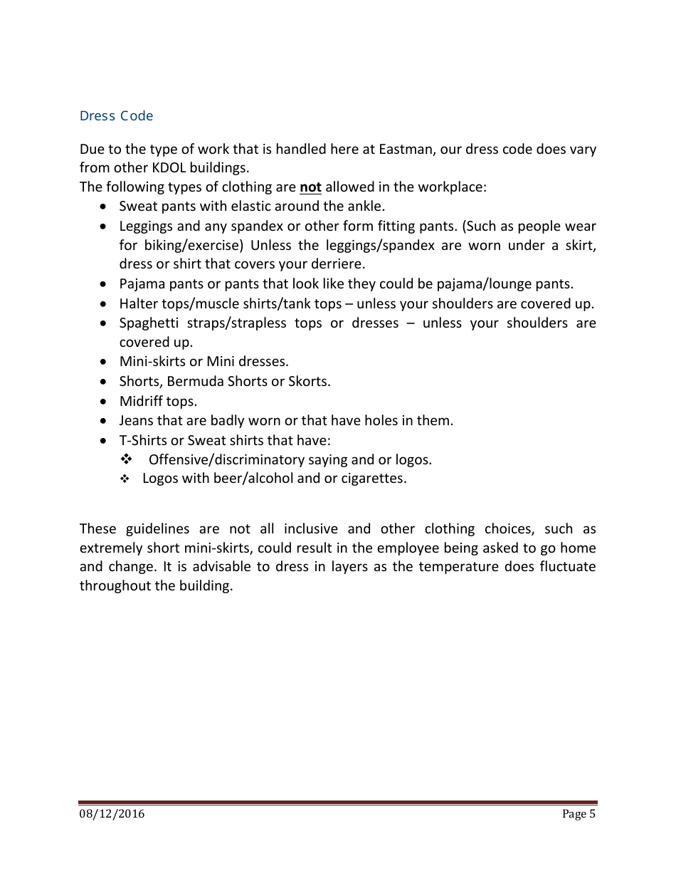 Unemployment Insurance Contact Center Work Rules / Policies - Kansas, Page 5