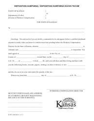 Document preview: K-WC Form 42-B Deposition Subpoena / Deposition Subpoena Duces Tecum - Kansas