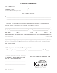K-WC Form 42-A Subpoena Duces Tecum - Kansas