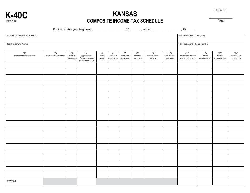 Form K-40C Composite Income Tax Schedule - Kansas, Page 1