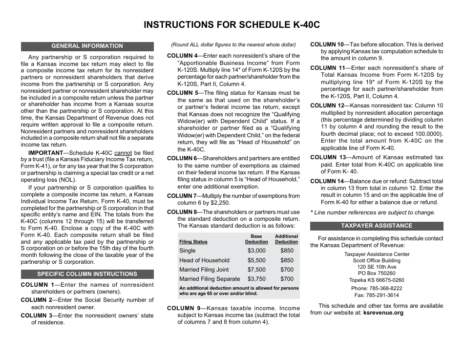 Form K40C Fill Out, Sign Online and Download Fillable PDF, Kansas