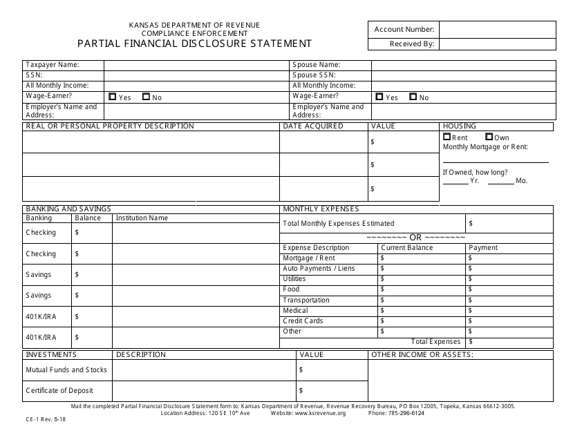 Form CE-1 Partial Financial Disclosure Statement - Kansas
