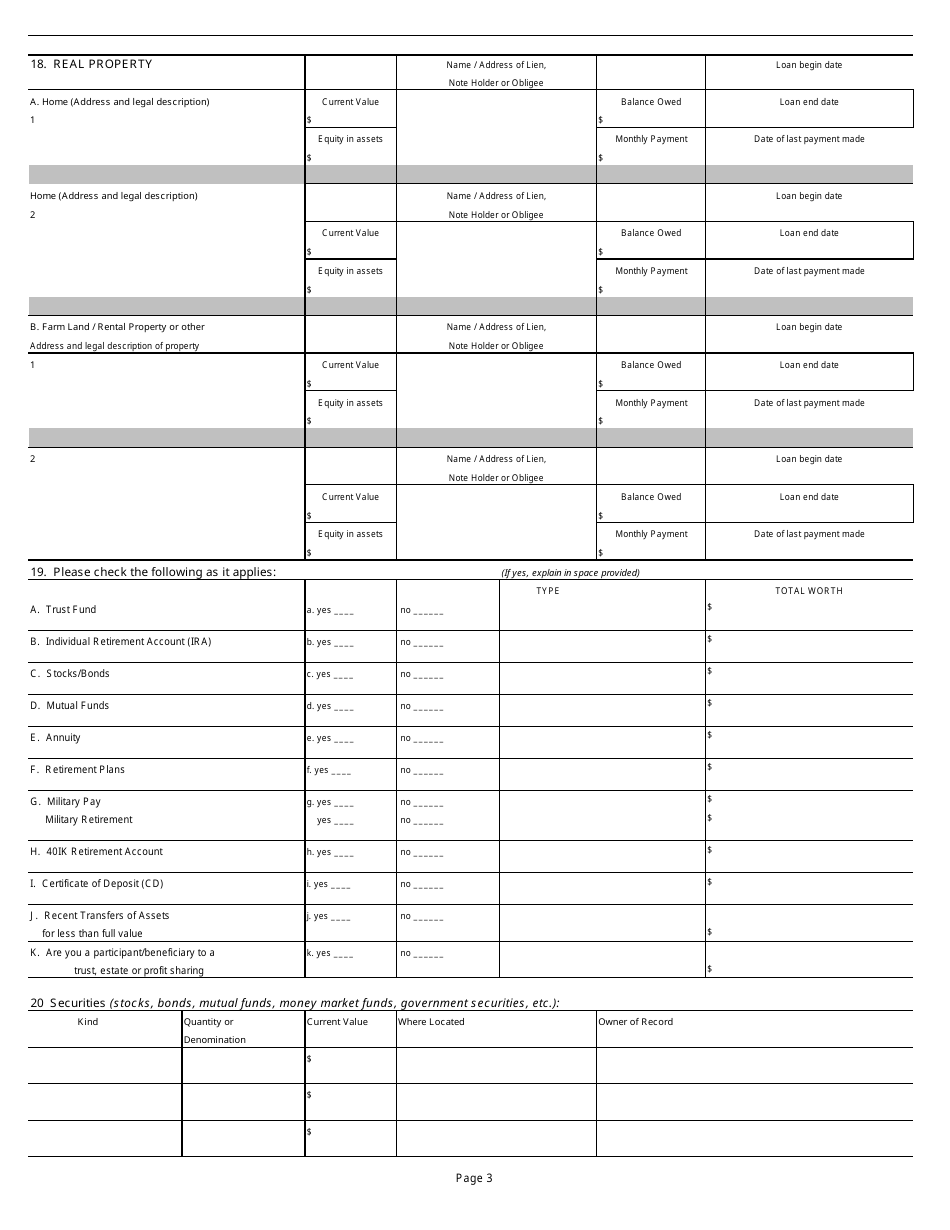 Form CE-3 Financial Information Statement - Individuals - Kansas, Page 3