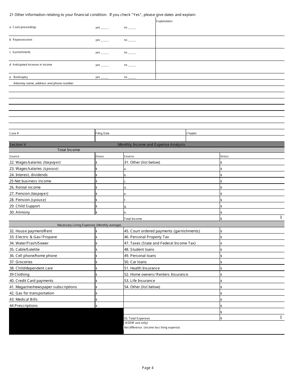 Form CE-3 Financial Information Statement - Individuals - Kansas, Page 4
