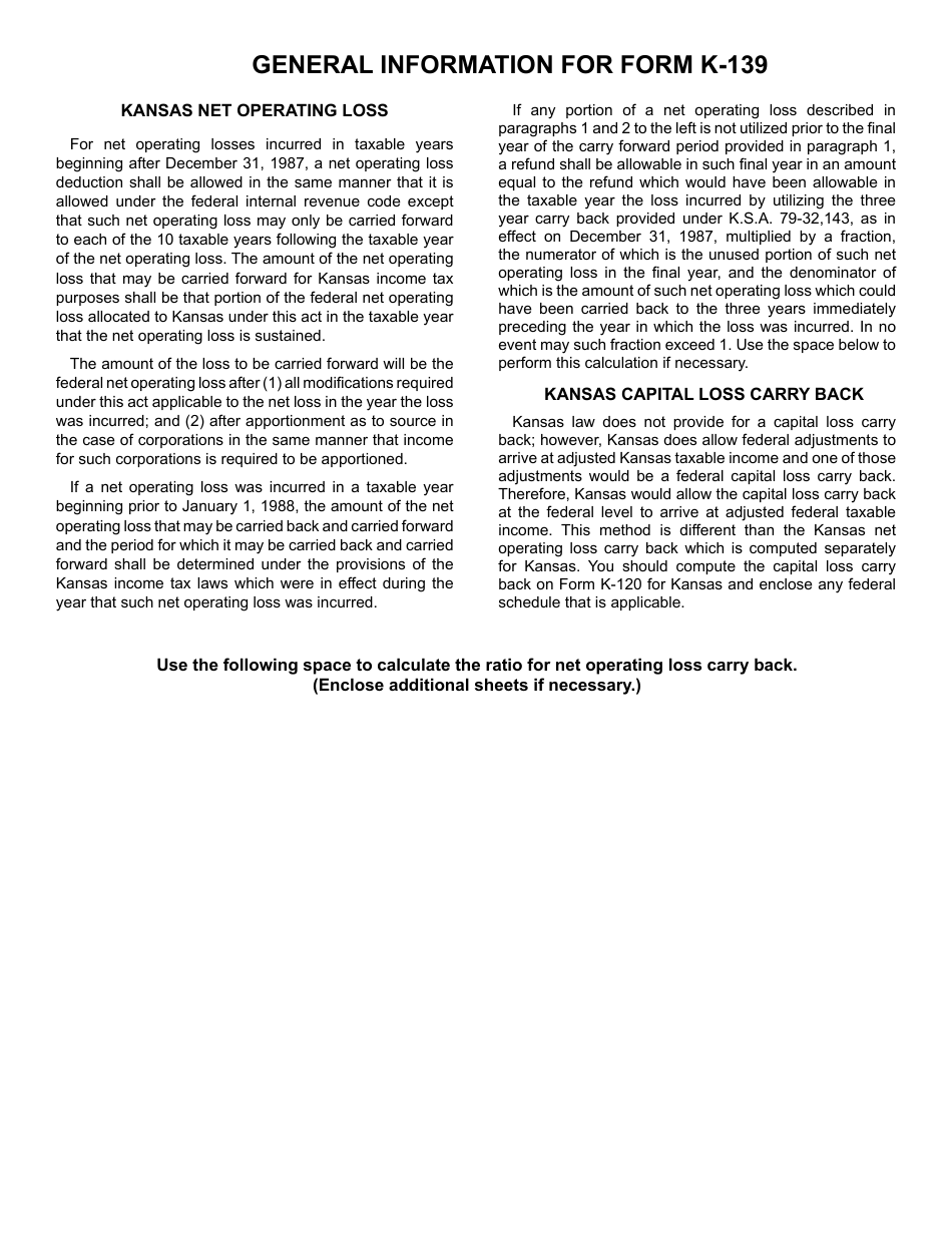 Form K-139 Kansas Corporate Applications for Refund From Carry Back of Net Operating Loss - Kansas, Page 2