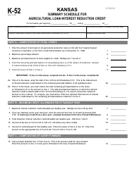 Document preview: Schedule K-52 Kansas Summary Schedule for Agricultural Loan Interest Reduction Credit - Kansas