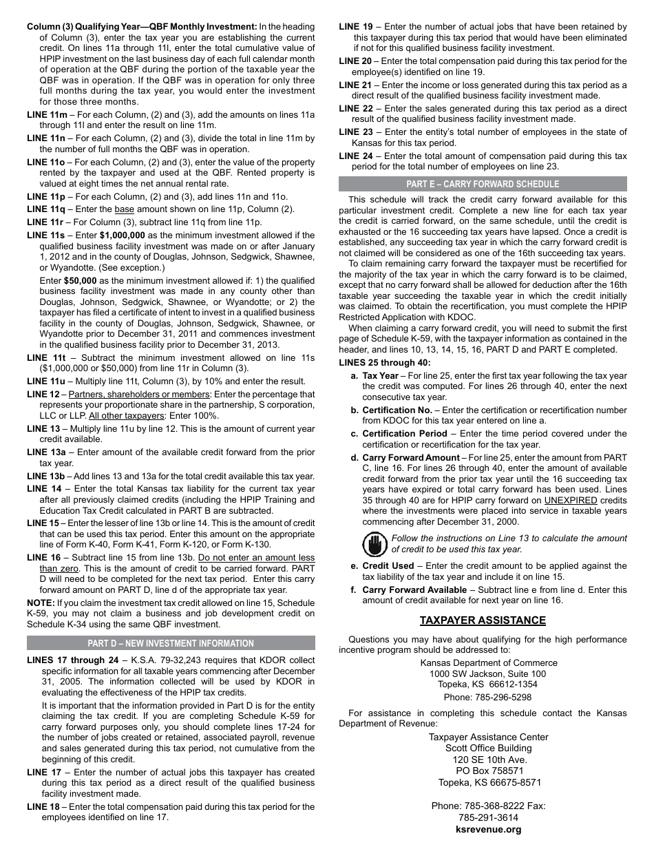 Form K-59 Kansas High Performance Incentive Program (Hpip) Credits - Kansas, Page 4