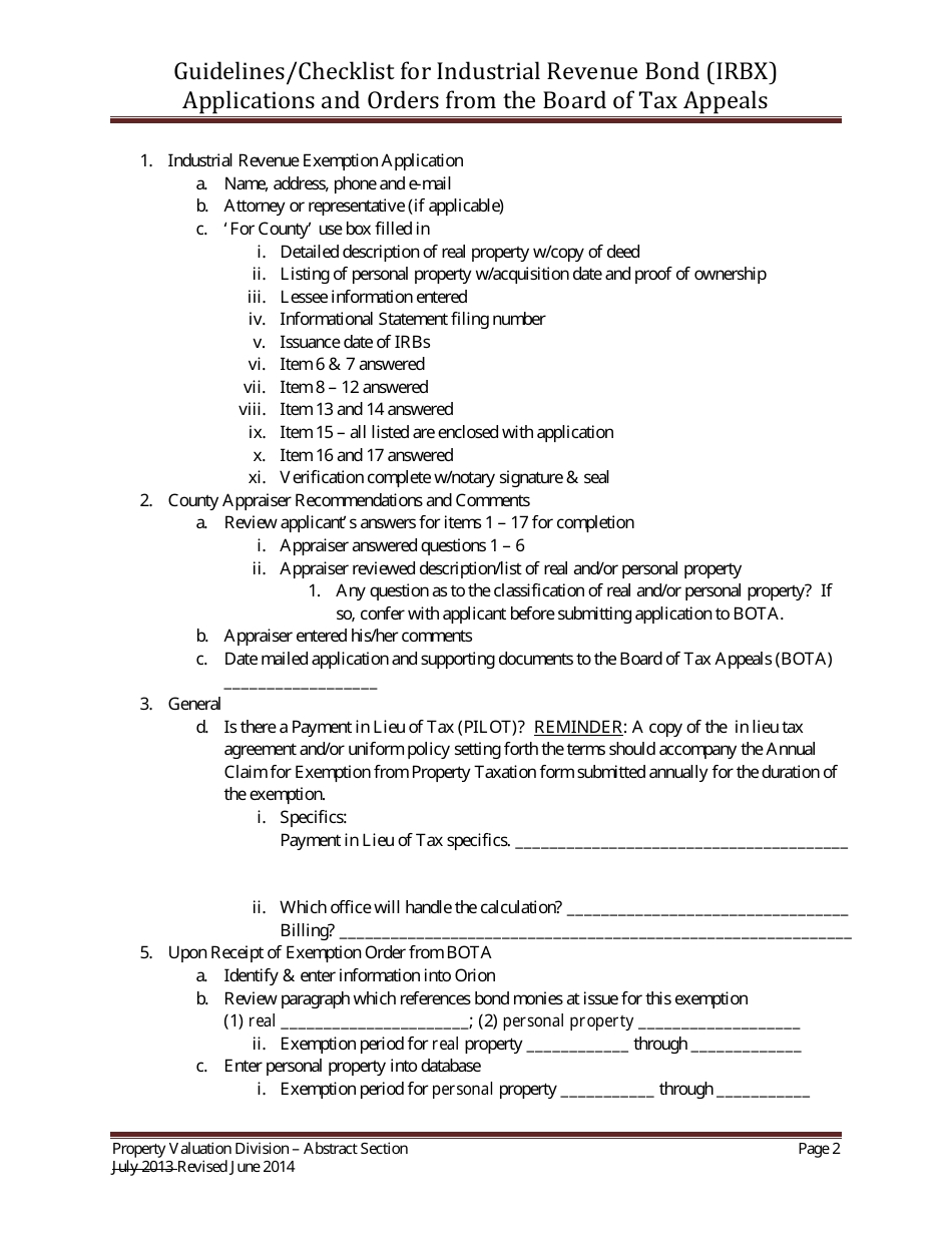 Guidelines / Checklist for Economic Development (Edx) Applications and Orders From the Board of Tax Appeals - Kansas, Page 2