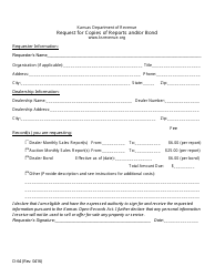 Document preview: Form D-64 Request for Copies of Reports and/or Bond - Kansas