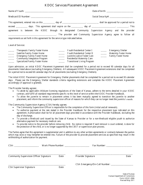 Form KDOC-0086 Kdoc Services Placement Agreement - Kansas