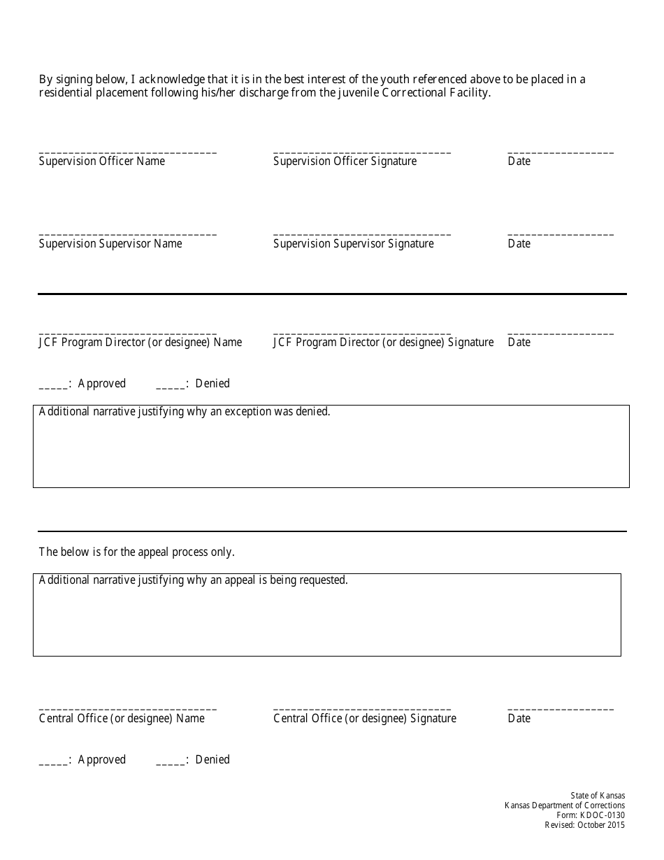 Form KDOC0130 Fill Out, Sign Online and Download Printable PDF