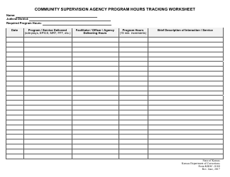 Form KDOC-0180 &quot;Community Supervision Agency Program Hours Tracking Worksheet&quot; - Kansas
