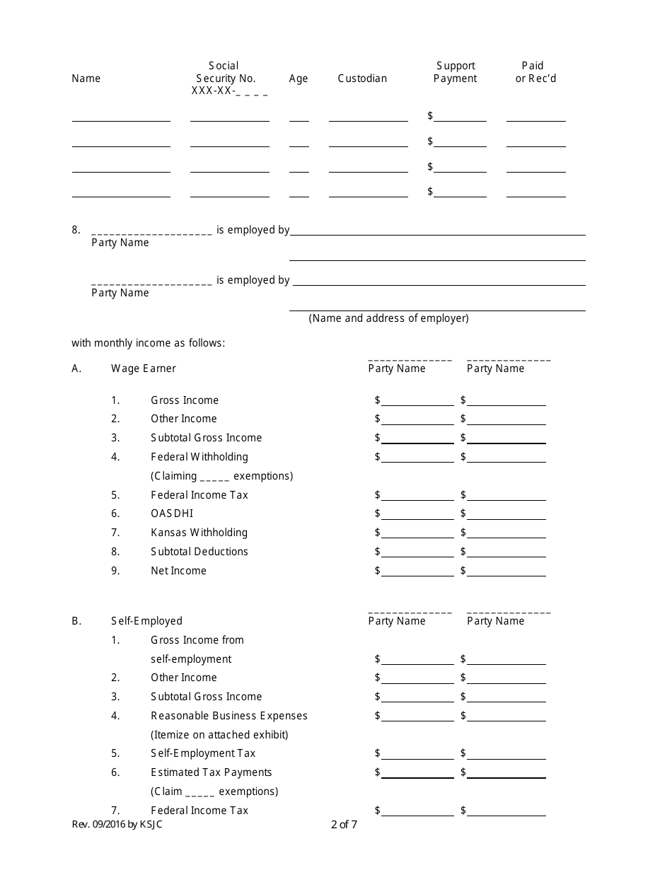 Domestic Relations Affidavit Form - Kansas, Page 2
