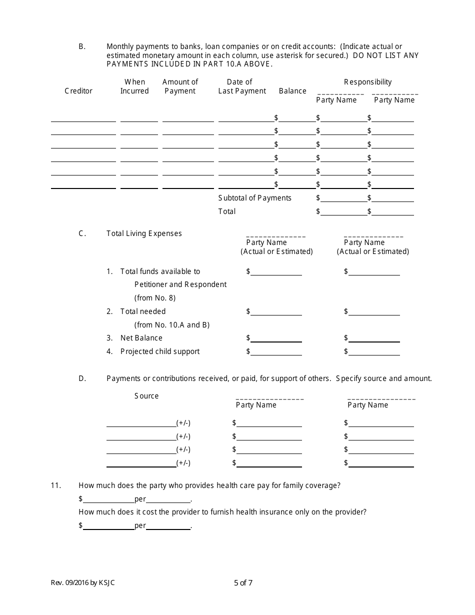 Domestic Relations Affidavit Form - Kansas, Page 5